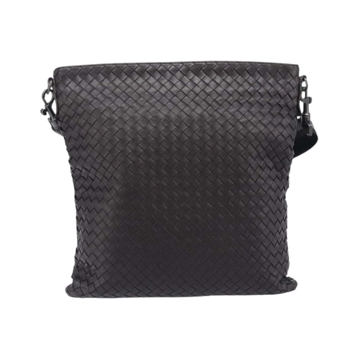 Bottega Veneta Flat Messenger Intrecciato Nappa, Black, Leather, Handbag