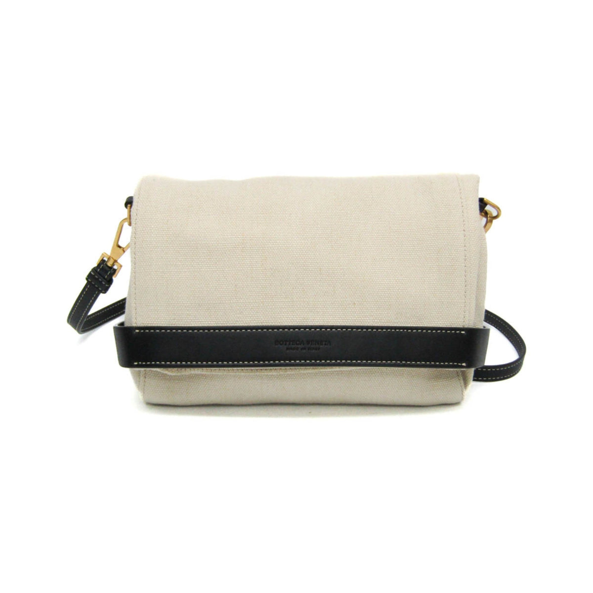 Bottega Veneta Fold Over Canvas with Leather, Beige, Canvas, Crossbody Bag