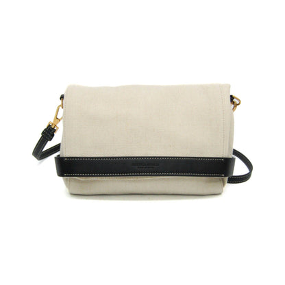 Bottega Veneta Fold Over Canvas with Leather, Beige, Canvas, Crossbody Bag