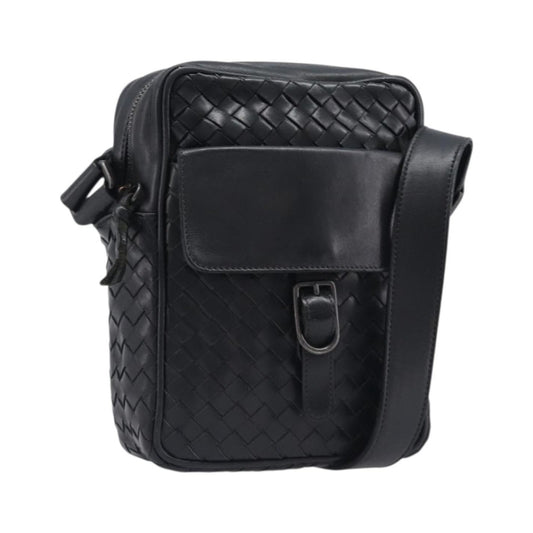 Bottega Veneta Front Pocket Messenger Intrecciato Nappa, Black, Leather, Shoulder Bag