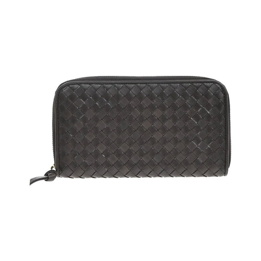 Bottega Veneta Intrecciato Long Zip Leather, Brown, Leather, Wallet