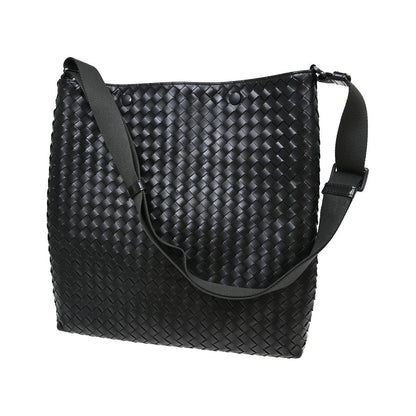 Bottega Veneta Intrecciato Shoulder Leather, Black, Leather, Shoulder Bag