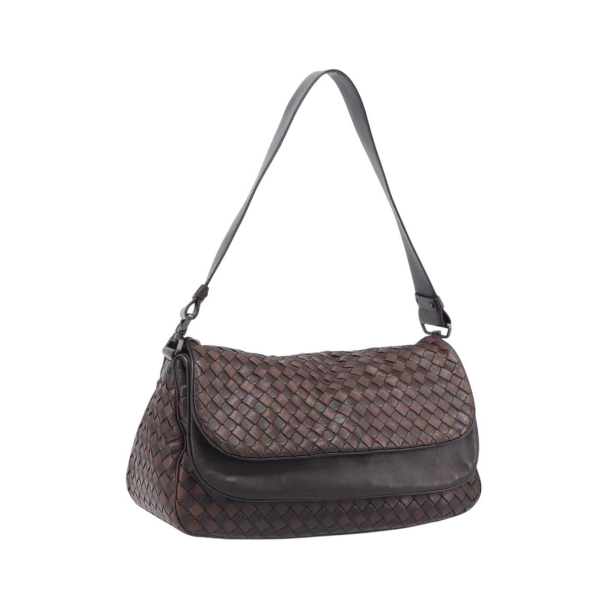 Bottega Veneta Intrecciato Shoulder Leather, Brown, Leather, Shoulder Bag