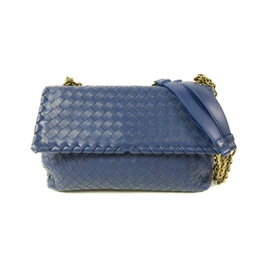 Bottega Veneta Olimpia Intrecciato Microstuds Lambskin, Blue, Leather, Handbag