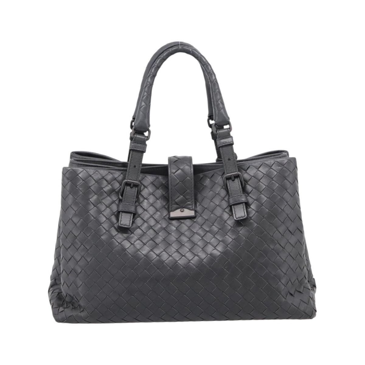 Bottega Veneta Roma Intrecciato Nappa, Gray, Leather, Handbag