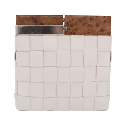 Bottega Veneta The Snap Clutch Maxi Intrecciato Leather with Wood and Metal, White, Leather, Clutch