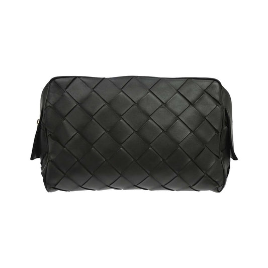 Bottega Veneta Zip Clutch Leather with Intrecciato Snakeskin Detail, Black, Leather, Clutch