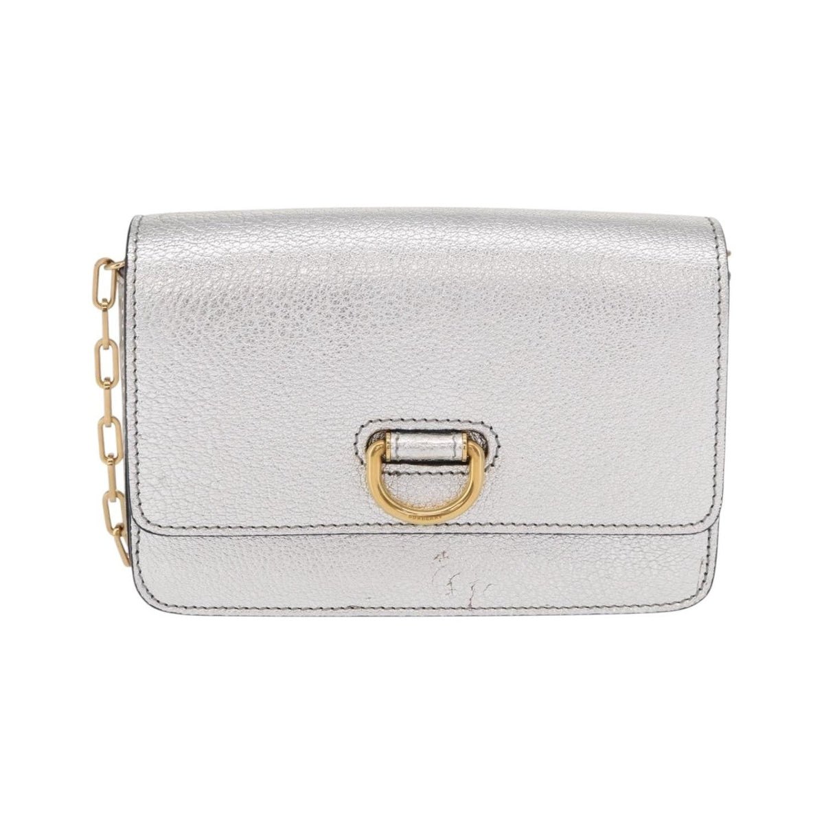 Burberry D-Ring Chain Leather, Silver, Leather, Shoulder Bag