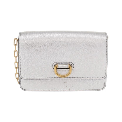 Burberry D-Ring Chain Leather, Silver, Leather, Shoulder Bag