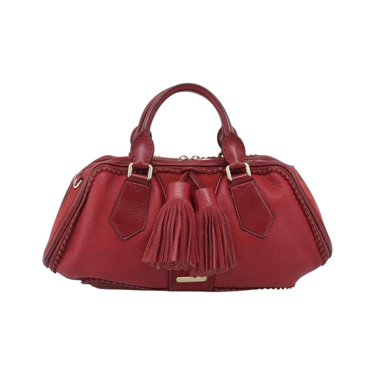Burberry Hedwig Bowler Leather with Suede, Red, Leather, Handbag
