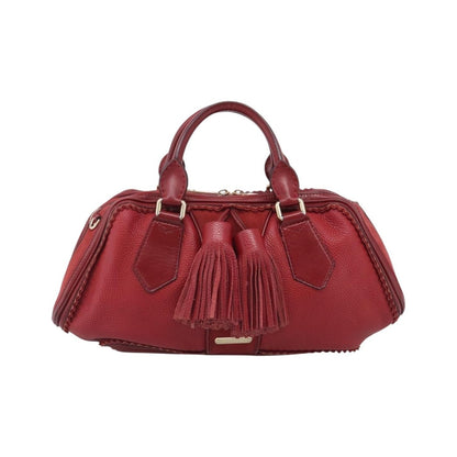 Burberry Hedwig Bowler Leather with Suede, Red, Leather, Handbag