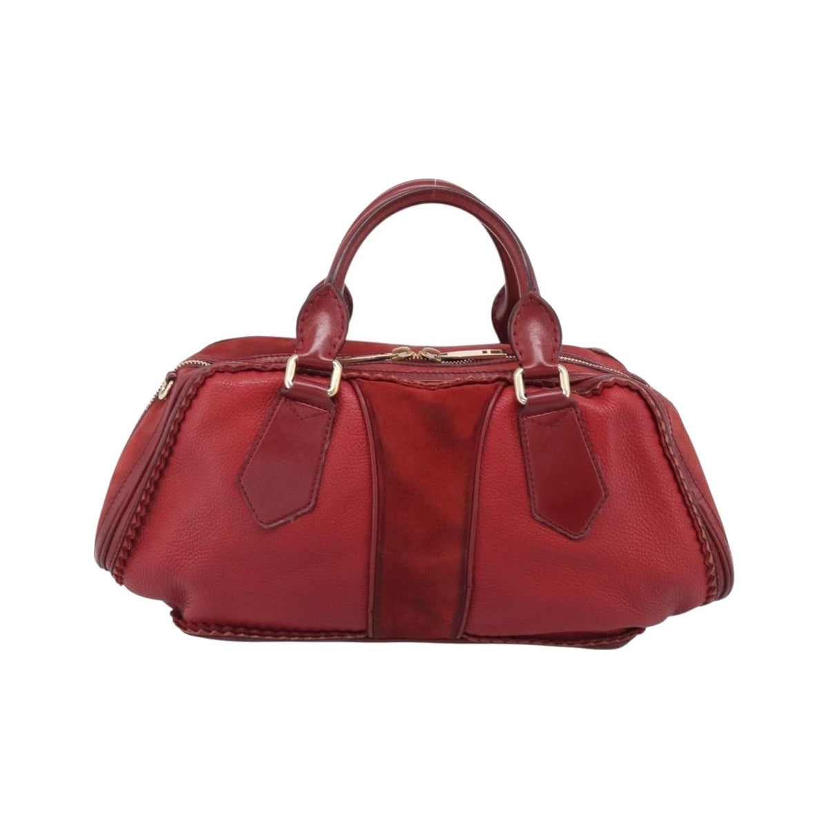 Burberry Hedwig Bowler Leather with Suede, Red, Leather, Handbag