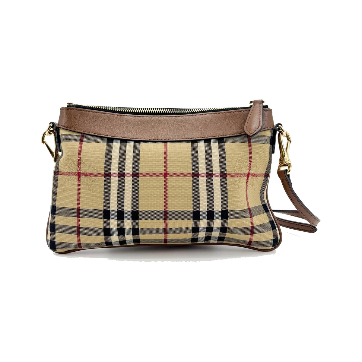 Burberry Peyton Crossbody Clutch Haymarket Coated Canvas, Brown, Canvas, Crossbody Bag