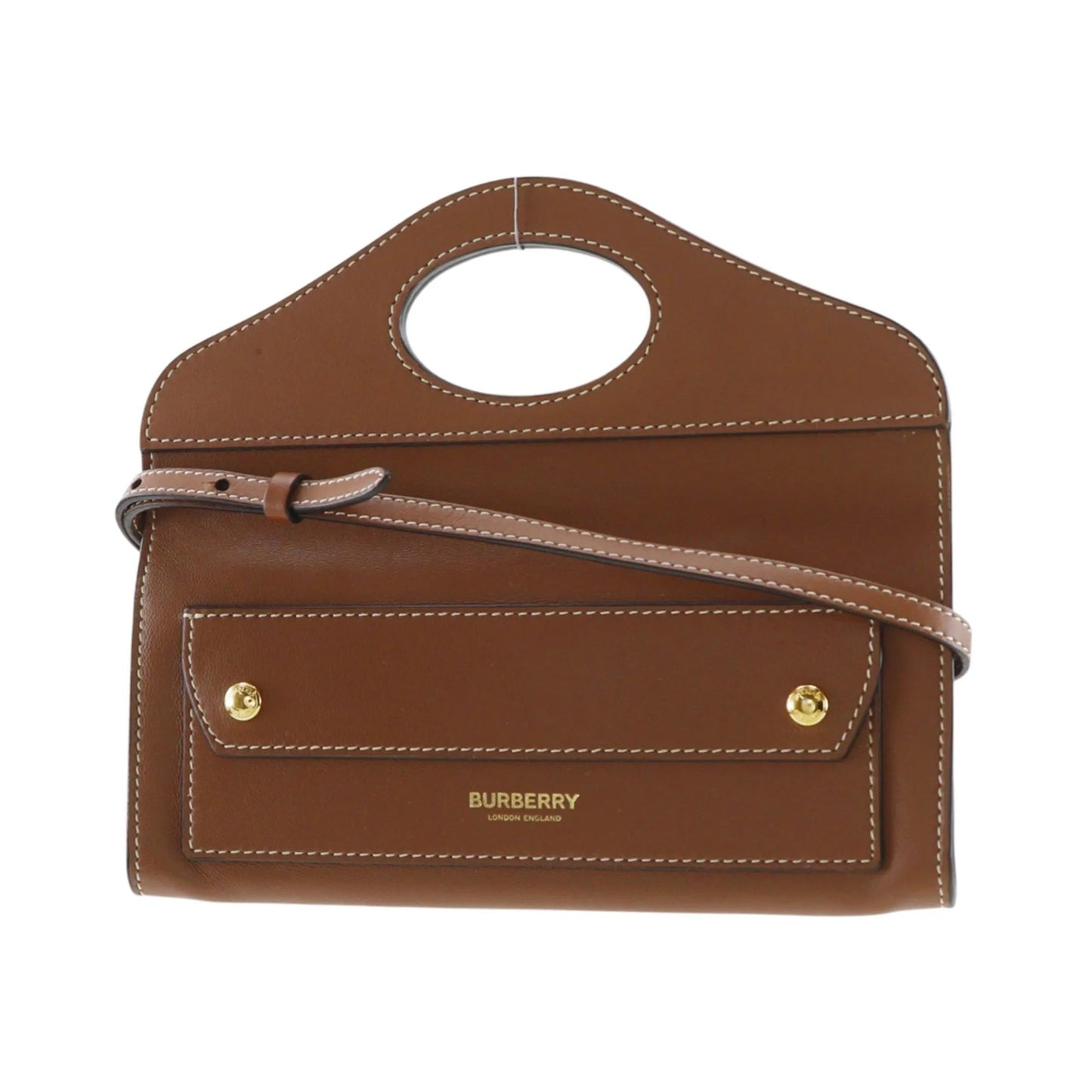 Burberry Pocket Tote Leather, Brown, Leather, Clutch