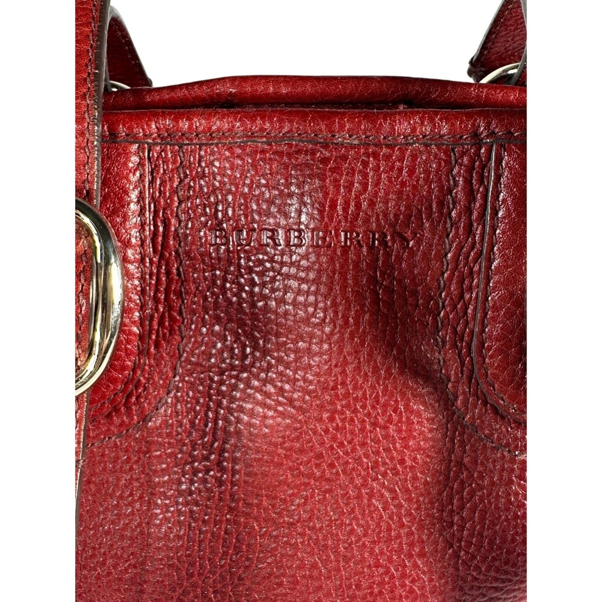 BURBERRY Red Calf Leather Shoulder Bag Nova Check Lining Purse Handbag Tote - Brandsamsara