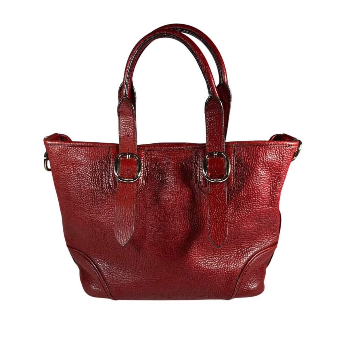 BURBERRY Red Calf Leather Shoulder Bag Nova Check Lining Purse Handbag Tote - Brandsamsara