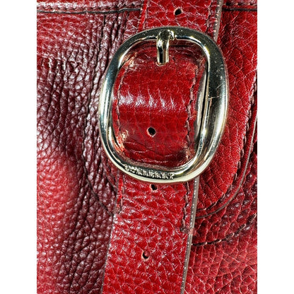 BURBERRY Red Calf Leather Shoulder Bag Nova Check Lining Purse Handbag Tote - Brandsamsara