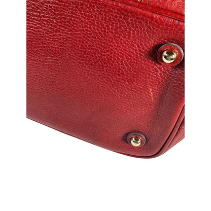 BURBERRY Red Calf Leather Shoulder Bag Nova Check Lining Purse Handbag Tote - Brandsamsara