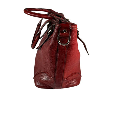 BURBERRY Red Calf Leather Shoulder Bag Nova Check Lining Purse Handbag Tote - Brandsamsara