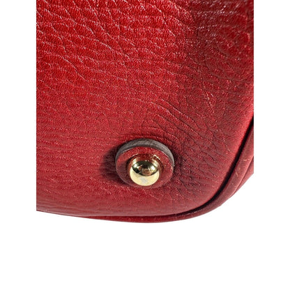 BURBERRY Red Calf Leather Shoulder Bag Nova Check Lining Purse Handbag Tote - Brandsamsara