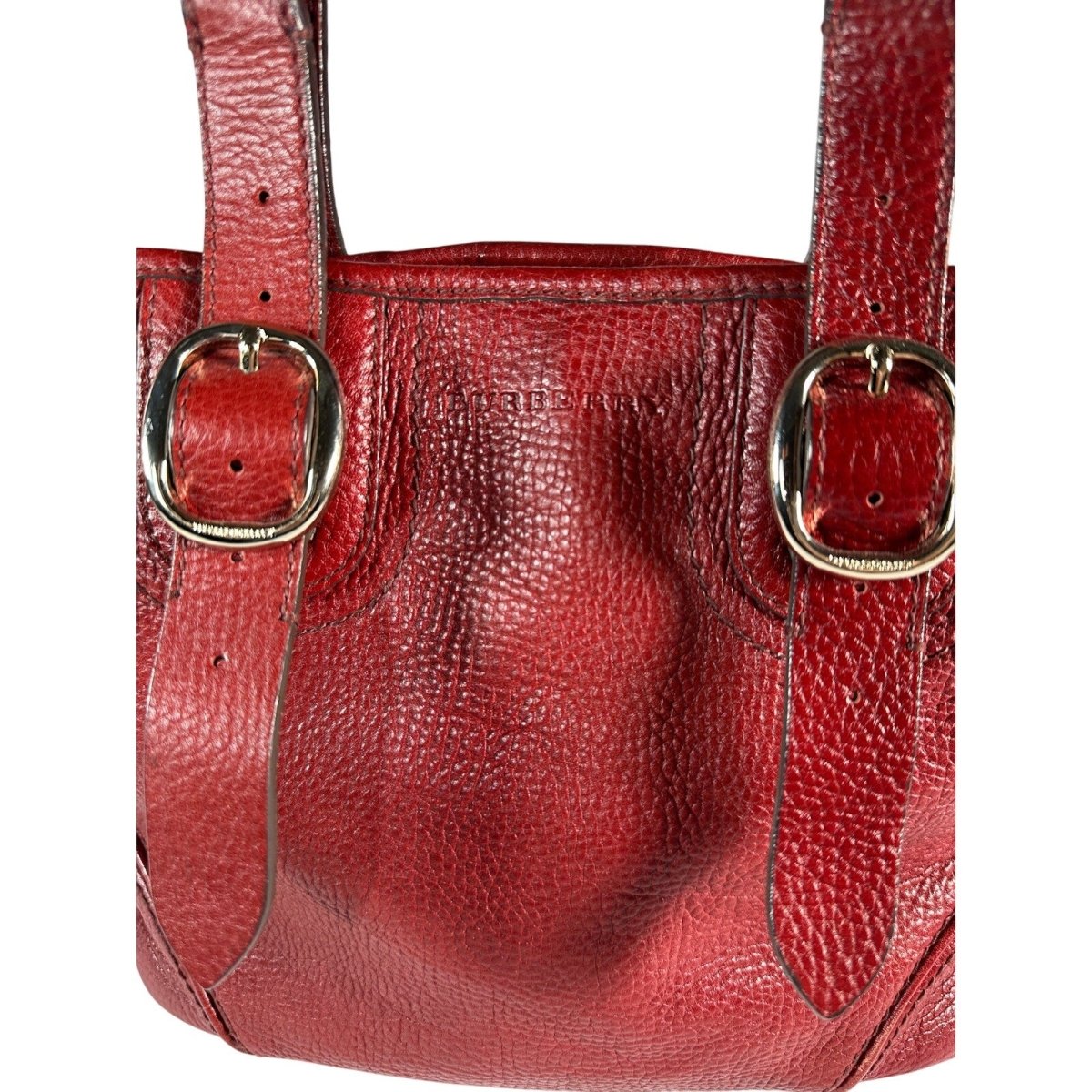 BURBERRY Red Calf Leather Shoulder Bag Nova Check Lining Purse Handbag Tote - Brandsamsara