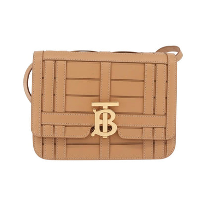Burberry TB Flap Woven Leather, Beige, Leather, Handbag