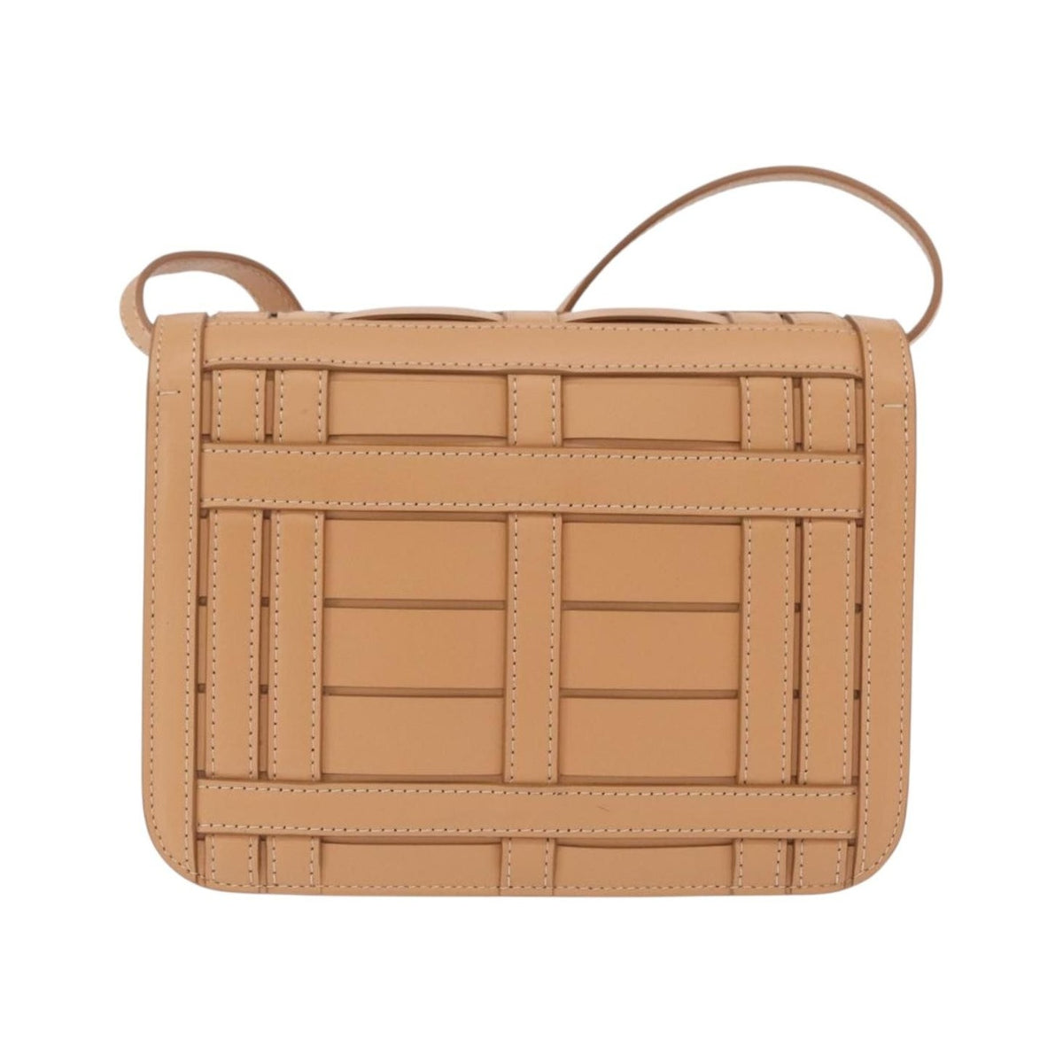Burberry TB Flap Woven Leather, Beige, Leather, Handbag