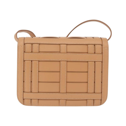 Burberry TB Flap Woven Leather, Beige, Leather, Handbag