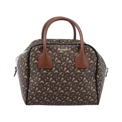 Burberry TB Half Cube Duffle Monogram Embossed Leather, Brown, Canvas, Handbag