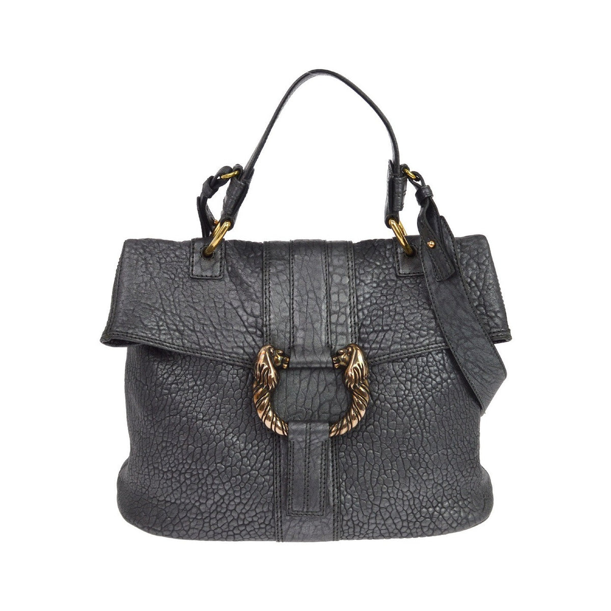 Bvlgari Leoni Top Handle Leather, Gray, Leather, Handbag