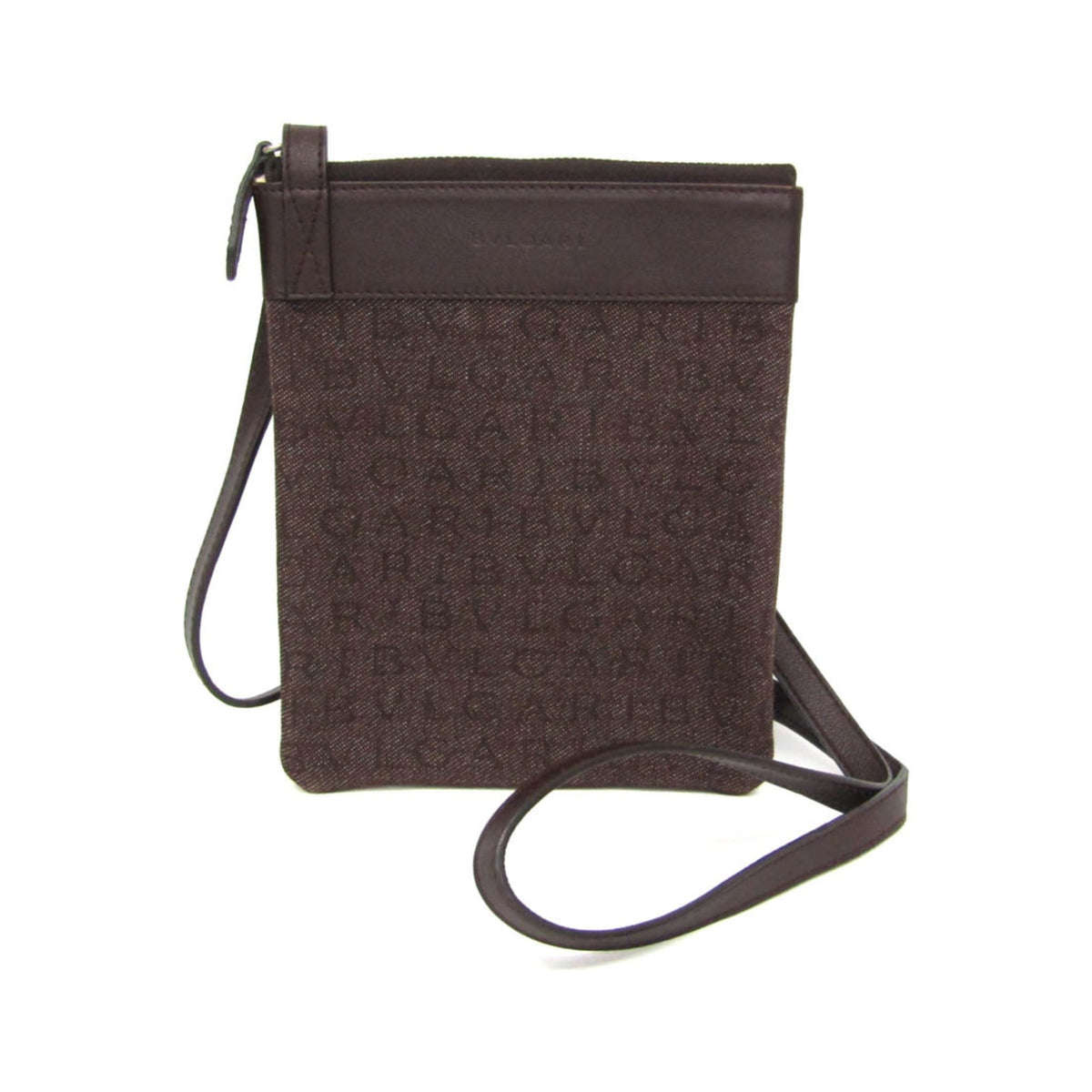 Bvlgari Logomania Canvas with Leather, Brown, Denim, Shoulder Bag
