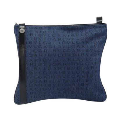 Bvlgari Logomania Canvas with Leather, Blue, Canvas, Shoulder Bag