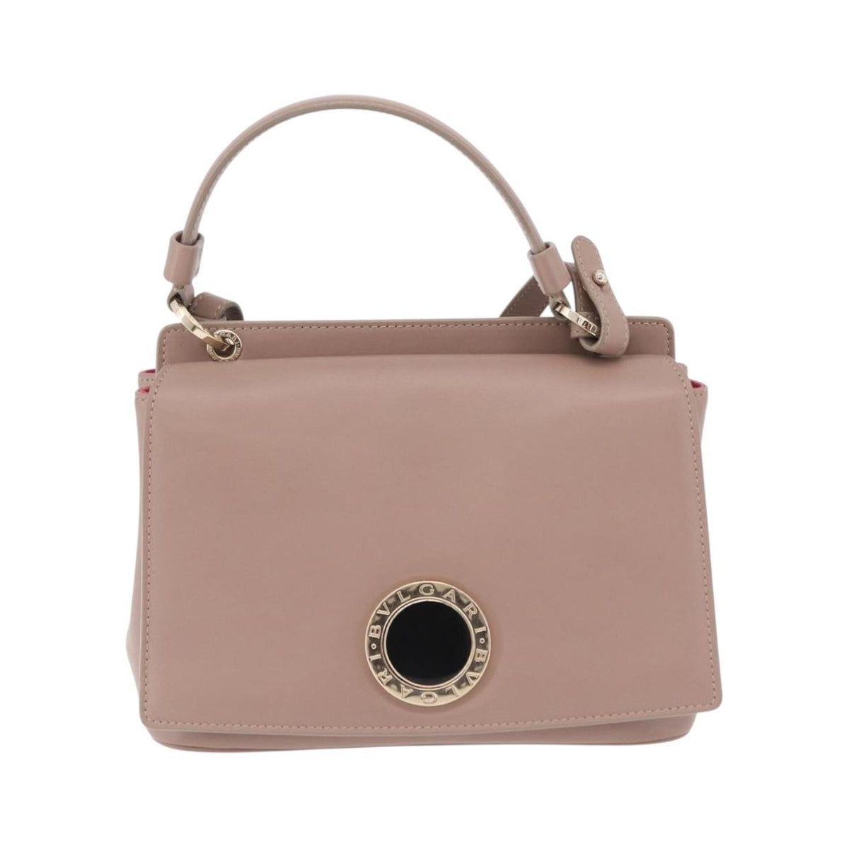 Bvlgari Signature Top Handle Leather, Beige, Leather, Handbag