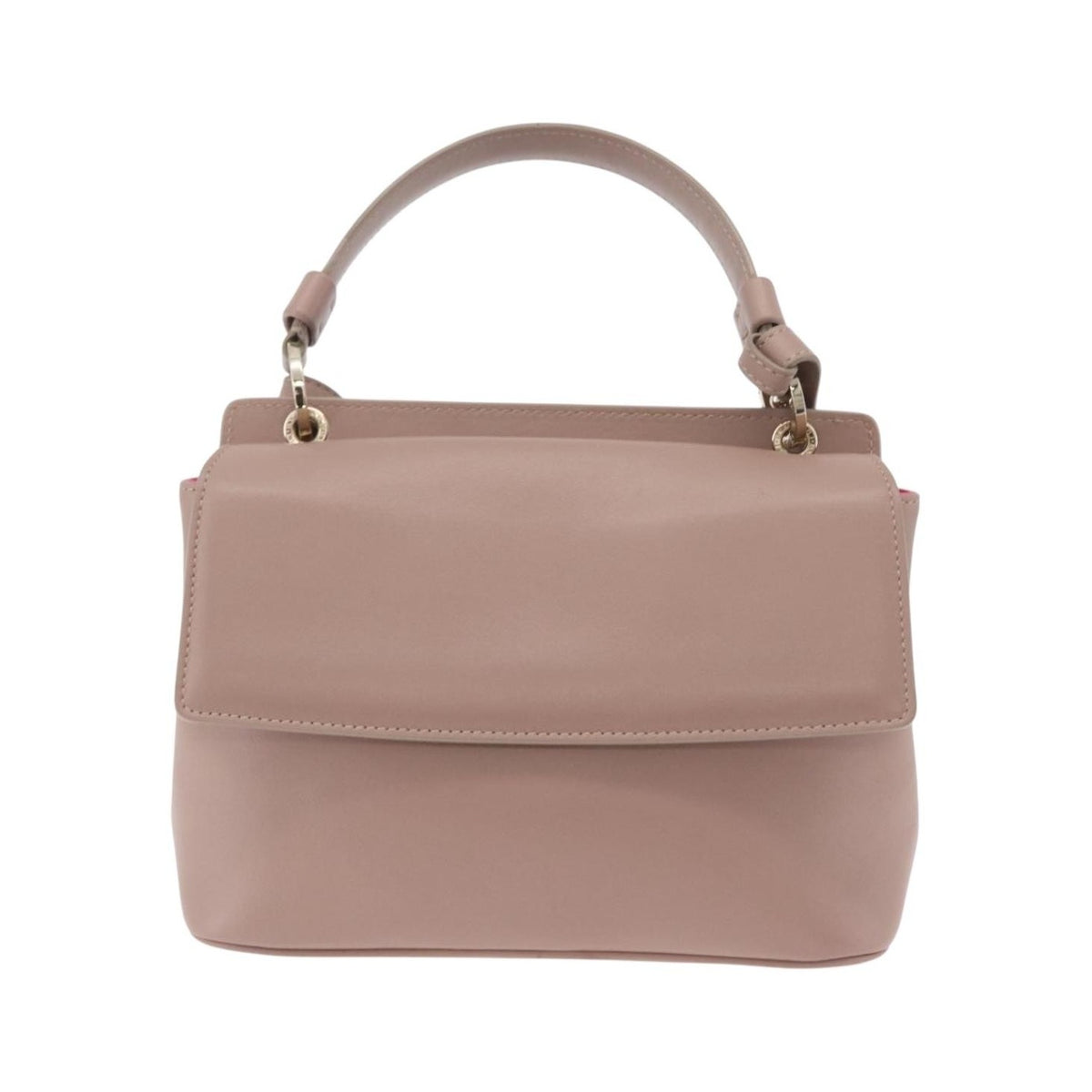 Bvlgari Signature Top Handle Leather, Beige, Leather, Handbag