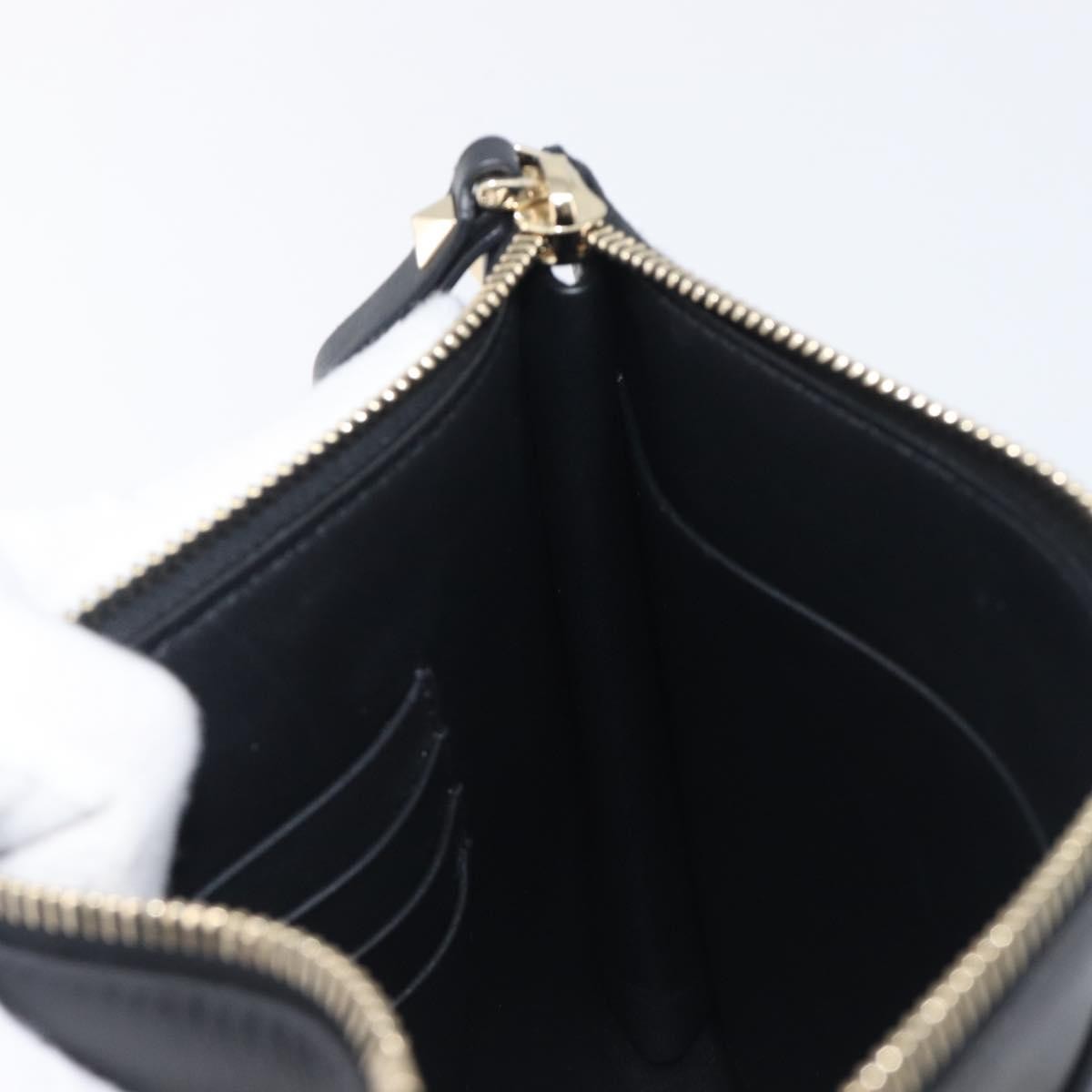 Valentino Garavani Rockstud Flat Wristlet Leather, Black, Leather, Clutch