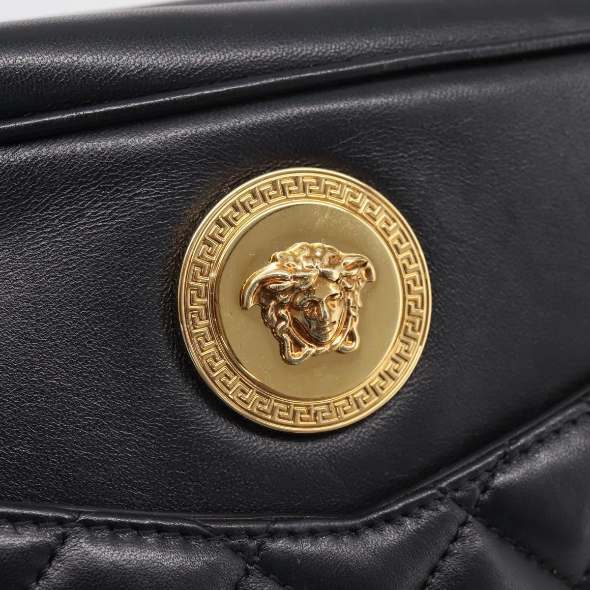 Versace Medusa Icon Front Slip Pocket Camera Quilted Leather, Black, Leather, Handbag