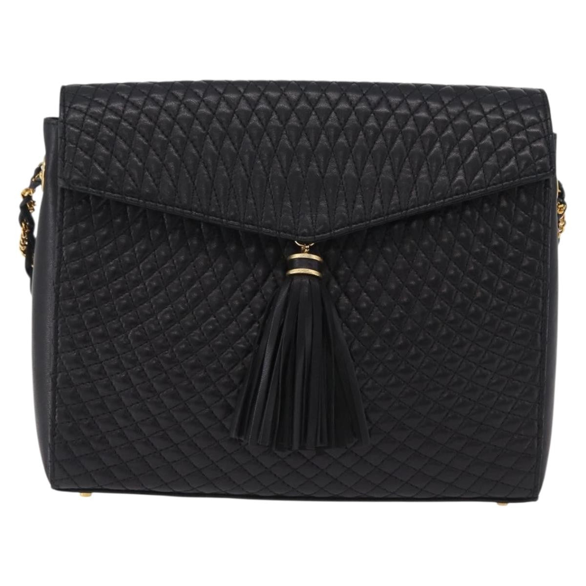 Bally Vintage Chain Quilted Leather, Black, Leather, Shoulder Bag
