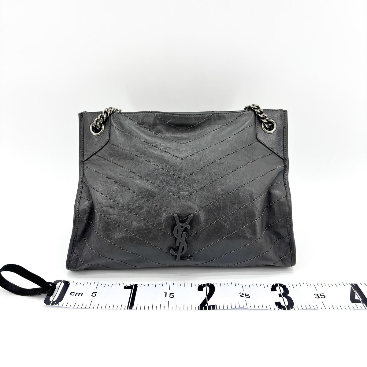 Saint Laurent Niki Shopping Matelasse Chevron Leather, Gray, Leather, Tote Bag