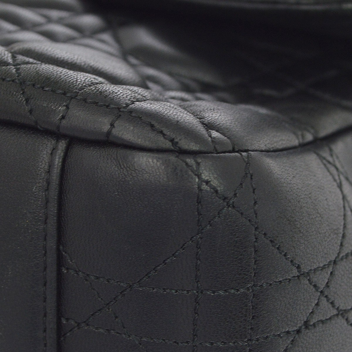 Christian Dior black cannage Leather, Black, Leather, Shoulder Bag
