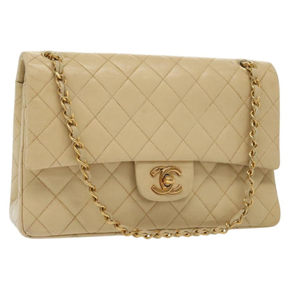 Chanel Vintage Square Classic Double Flap Bag Quilted Leather, BEIGE, LEATHER, Shoulder bag