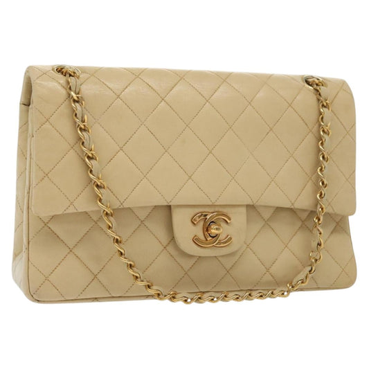 Chanel Vintage Square Classic Double Flap Bag Quilted Leather, BEIGE, LEATHER, Shoulder bag