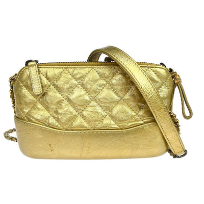 Chanel Gabrielle Double Zip Clutch with Chain Quilted Aged Calfskin, Gold, Leather, Shoulder Bag