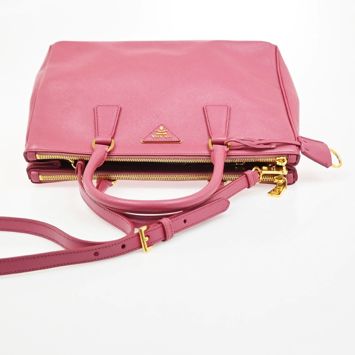 Prada Double Zip Lux Convertible Saffiano Leather, Pink, Leather, Tote Bag