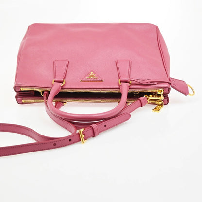 Prada Double Zip Lux Convertible Saffiano Leather, Pink, Leather, Tote Bag
