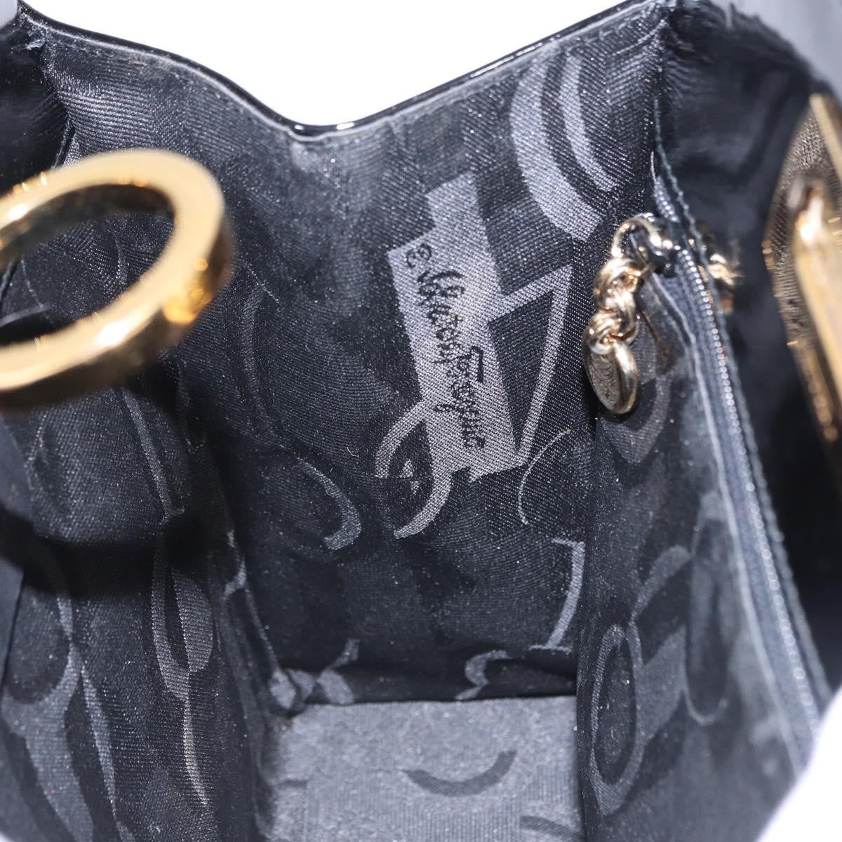 Salvatore Ferragamo Vintage Gancini Chain Patent Leather, Black, Patent Leather, Shoulder Bag