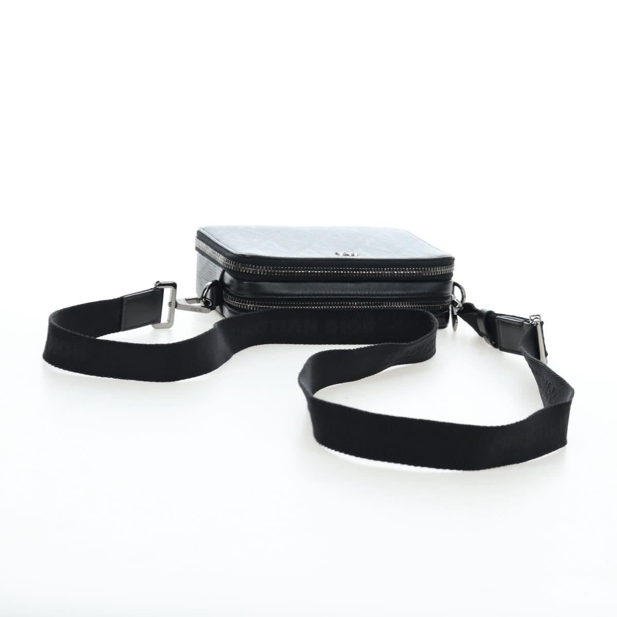 Christian Dior Double Zip CD Diamond Coated Canvas, Black, Canvas, Crossbody Bag