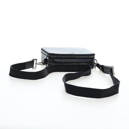 Christian Dior Double Zip CD Diamond Coated Canvas, Black, Canvas, Crossbody Bag