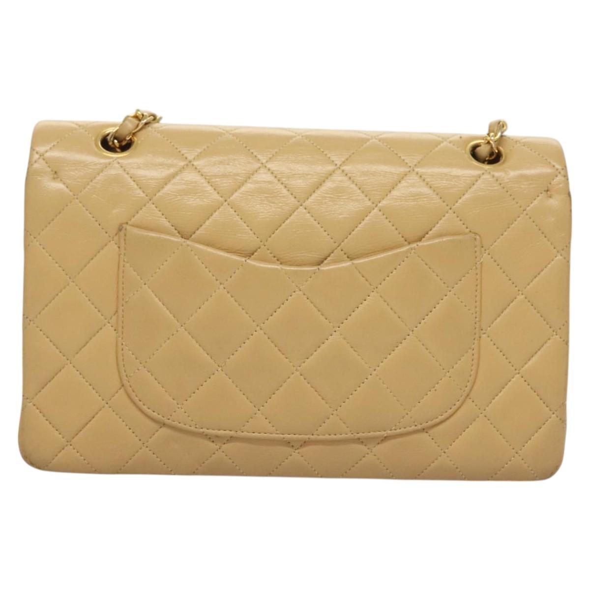 Chanel Vintage Classic Double Flap Bag Quilted Lambskin, BEIGE, LEATHER, Shoulder bag