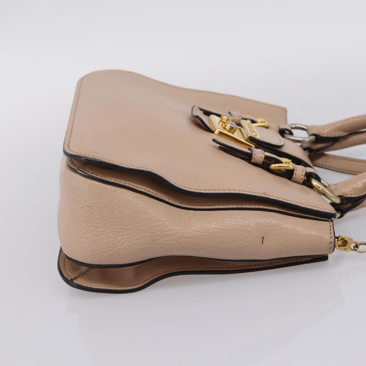 Miu Miu Madras Convertible Lock Leather, Beige, Leather, Tote Bag