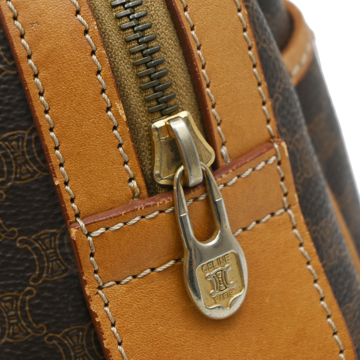 Celine Boston Triomphe XL Coated Canvas, Brown, Canvas, Handbag